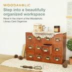 12-Drawer Apothecary Cabinet - Index Card Organizer - Mahogany Wooden Card Catalog - Fits Standard US 3x5in Index Cards - Vin