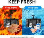NZ home Insulated Bags for Food Delivery (3XL) Grocery Shopping Cooler Bag, Pizza Delivery, Hot & Cold Catering Tote, Reusable, Foldable & Heavy Duty (2 Pack, Black)