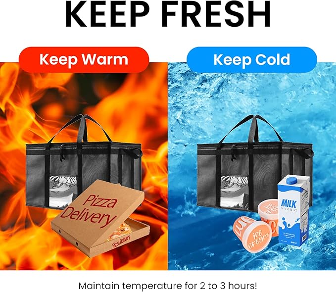 NZ home Insulated Bags for Food Delivery (3XL) Grocery Shopping Cooler Bag, Pizza Delivery, Hot & Cold Catering Tote, Reusable, Foldable & Heavy Duty (Blue)