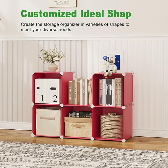 C&AHOME 6-Cube Storage Organizer, Stackable Storage Cubes Shelves, Portable Bookshelf, Plastic Clothing Storage Closet Organi