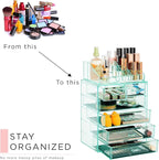 Sorbus Acrylic Makeup Organizer Set, 6-Drawer Vanity & Countertop Cosmetic Storage with Small & Wide Compartments, Teal Thril
