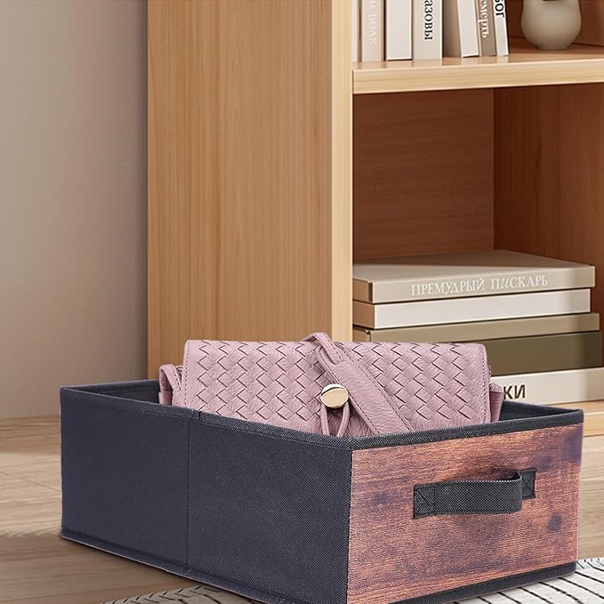 JAKAGO Fabric Storage Bins set of 4 Rectangle Storage Baskets with Handle Foldable Closet Organizer for Clothes Towel bedding