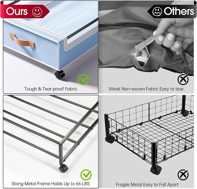 Yecaye Under Bed Storage with Wheels, 2 Pack Under Bed Storage Containers, 60L Underbed Shoe Storage with Clear Window & Labe