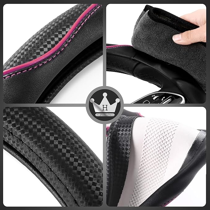 HighnessHwoo 3D Car Steering Wheel Cover Comfort Grip Massage Sporty Anti-Slip Carbon Fiber Faux Leather for Sedan SUV, Unive