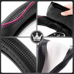HighnessHwoo 3D Car Steering Wheel Cover Comfort Grip Massage Sporty Anti-Slip Carbon Fiber Faux Leather for F150, Trucks, Je