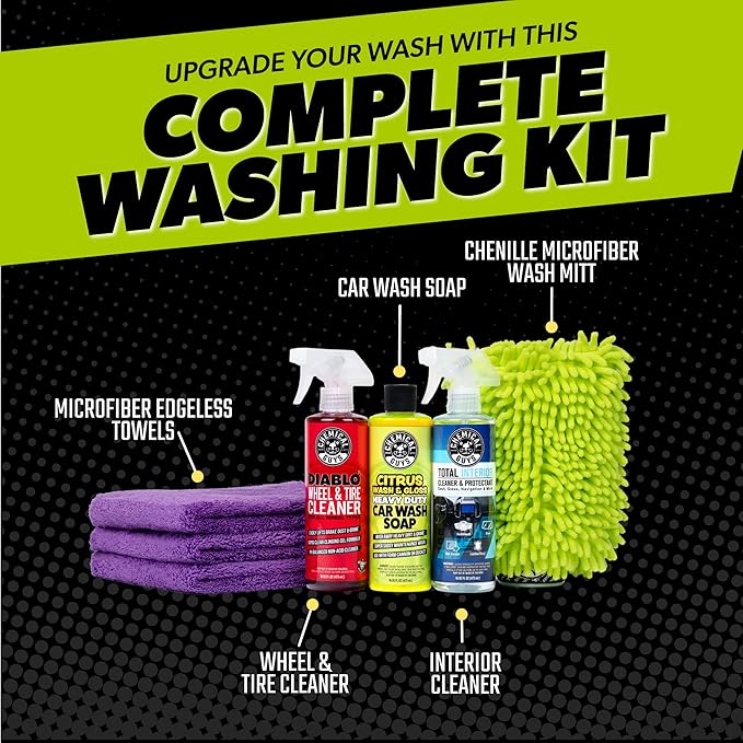 Chemical Guys Car Cleaning Kit - With Car Wash Soap, Wheel Cleaner, Total Interior, Car Wash Mitt - Interior and Exterior Was