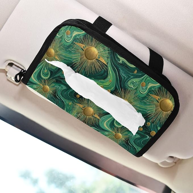 Car Tissue Holder Car Visor Organizer Tissue Box Holder for Car Sun Visor Organizer with Car Vehicle Accessories Essentials Interior for Women Men Teal Gold Swirl Sun Marble