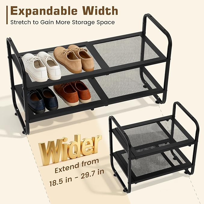 Expandable Shoe Rack - Shoe Stand Holder for Closet, Adjustable Shoe Shelf Storage, Stackable Long Shoe Stand Holder for Livi