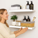 BGMG Wood Floating Shelves 24 inch Long,Rustic Solid Wooden Deep Wall Shelves for Bathroom Living Room Bedroom Kitchen Farmho