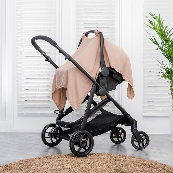 Comfy Cubs Baby Car Seat Cover - Soft, Breathable Bamboo Rayon and Muslin Cotton Blend - Lightweight Canopy for Sun, Bug, and