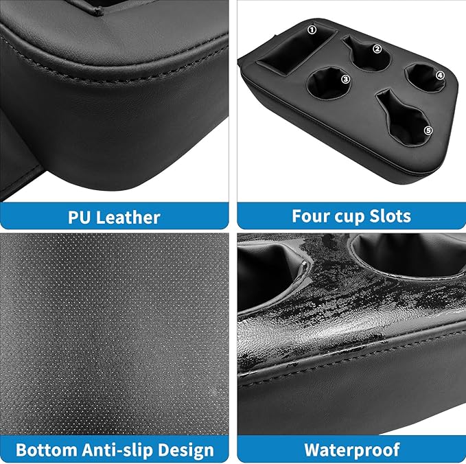 Xaido Car Back Seat Cup Holder, PU Leather Couch Sofa Bed Cup Holder Expander Tray, Boat Tray, Organizer for Trucks, Minivans