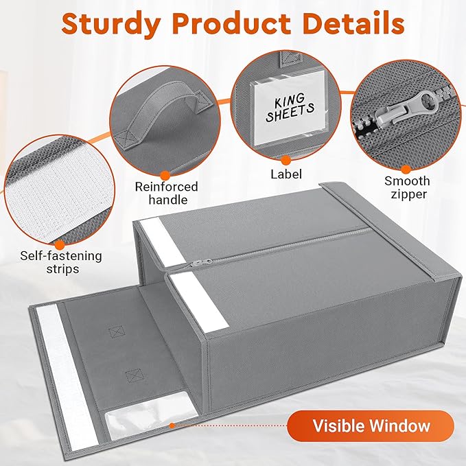 StorageTastic 6 Pack Bed Sheet Closet Organizers and Storage,Sturdy Foldable Storage Containers with Window and Label,Storage