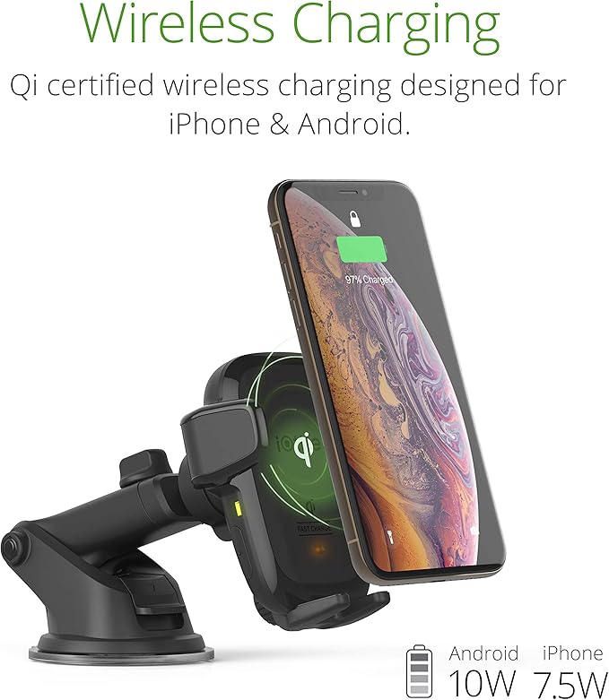 iOttie Auto Sense Qi Wireless Car Charger - Automatic Clamping Dashboard Phone Mount with Wireless Charging for iPhone, Samsung Galaxy, Google Pixel, Huawei, LG, and Other Smartphones