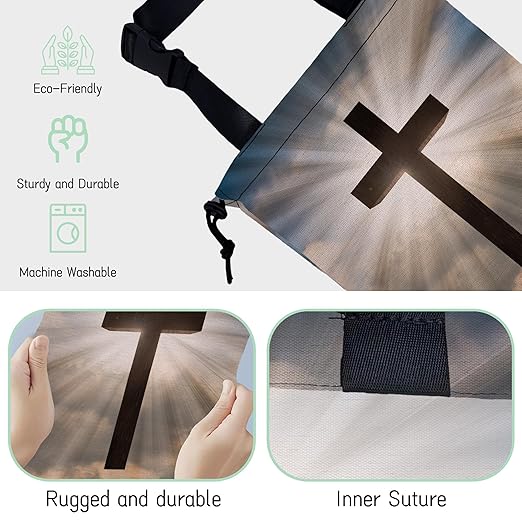 Jesus Christ Cross Car Trash Bag,Hanging Drawstring Car Garbage Bag,Waterproof Canvas Car Back Seat Organizer with Adjustable Buckle,for Vehicles,SUVs,Camping,Road Trips