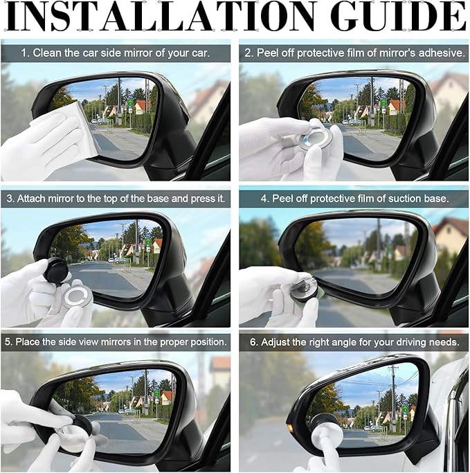 LivTee Blind Spot Car Mirror, 2" Round HD Glass Frameless Convex Side Mirror Blindspot, Reusable 360° Wide Angle Rear View Car Mirrors with Powerful Adjustable Suction Cup - Exterior Mirrors