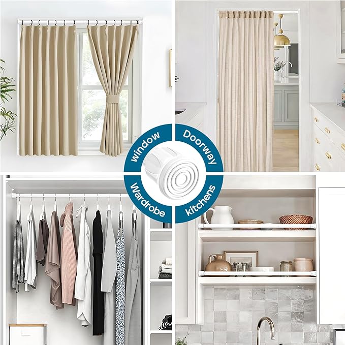 AIZESI 6PCS Tension Curtain Rod 16 to 28 Inch White No Drilling Adjustable Spring Curtain Rods for Window, Doorway, Closet, K
