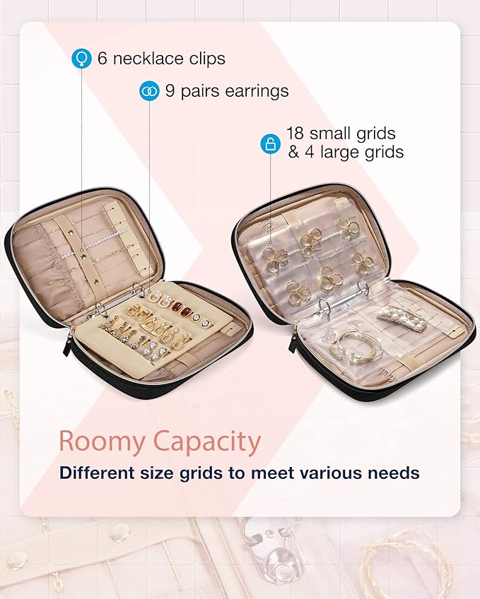 BAGSMART Jewelry Travel Organizer Case for Home Jewelry Organizer Storage Ring Binder Clear Bags Zipper Rolls Pouch for Neckl