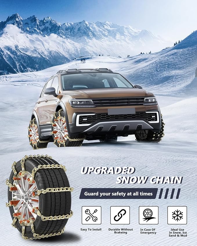 SCITOO 195-275mm Snow Chains for Car SUV Pickup Trucks,Quick Easy Installation Tire Traction Chain,Adjustable Universal Emerg