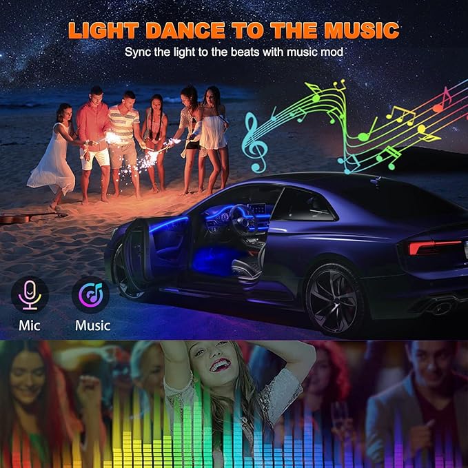 Car LED Strip Lights, USB Interior Ambient Lighting Kits with Wireless APP and RF Remote Control, 16 Million Colors Music Mode Car Decoration Lights with 315 inches 3.0mm Fiber Optic (6 in 1)