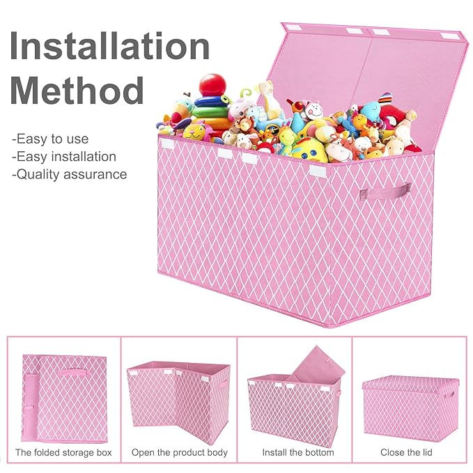VERONLY Toy Box Chest Organizer Bins for Girls Boys, Kids Large Fabric Collapsible Storage Basket Container with Flip-Top Lid