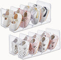 Clear Acrylic Kids Shoe Rack for Closet Organizers and Storage | 2 Pack Small Shoe Rack 4 Sections Toddler Baby Shoe Storage 
