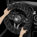 Fuzzy Winter Steering Wheel Cover for Women, Warm Cute Fluffy Car Wheel Cover for Sedan, SUV, Soft Furry Girly Plush Car Handle Cover for Cold Weather, 14.75-15.15in, Black