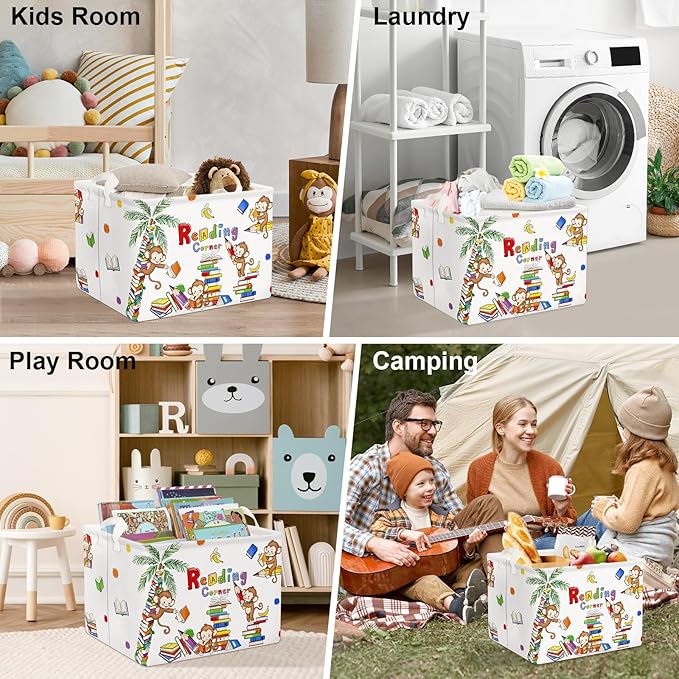 Clastyle Reading Corner School Classroom Book Basket 36L Large Monkey Book Tree Shelf Basket for Kid Nursery Room Collapsible