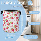 Straberry Flower Laundry Basket Collapsible Laundry Hamper Clothes Toy Storage Bin for Bathroom Bedroom Room Decor 16" X 20.8