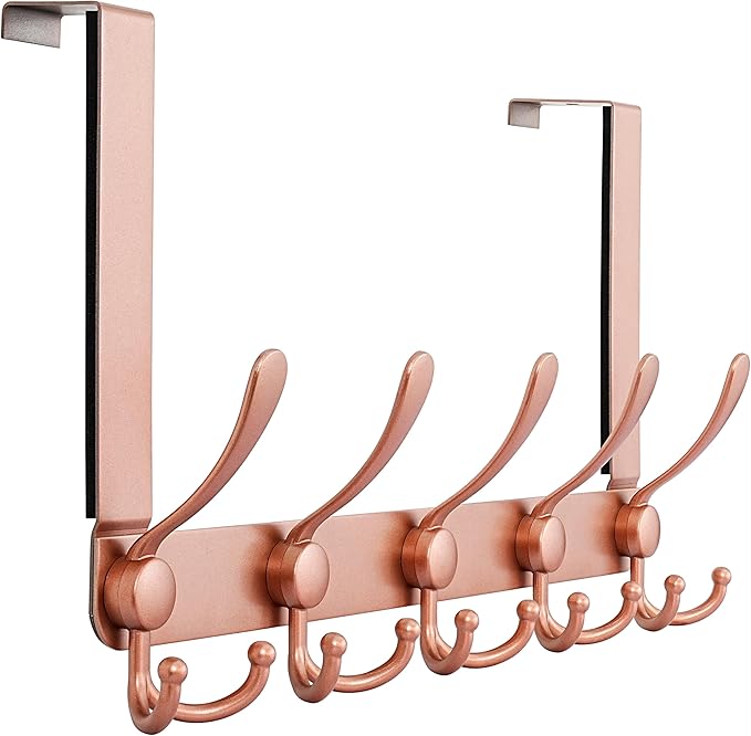 Dseap Over The Door Hook Hanger - Fits 1 3/8" to 1 3/4" Standard Doors | 5 Tri Hooks Heavy Duty Towel/Coat Rack | Door Organi