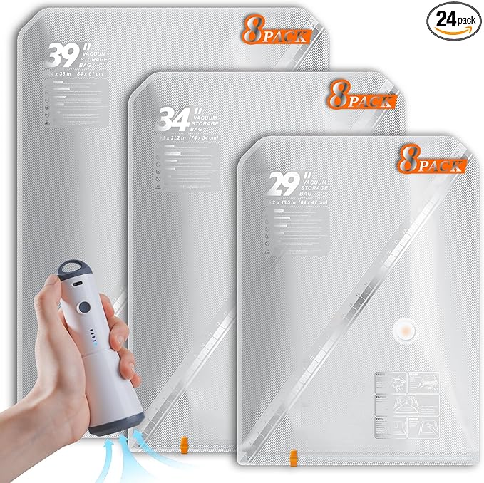 Vacbird 18 Pack Vacuum Storage Bags Set with Rechargeable Wireless Pump Large/Medium/Small Vacuum Seal Bags for Clothing Trav