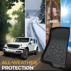 Floor Mats for Jeep Wrangler JL 4XE 4-Door 2021-2025 2026, All Weather Floor Mats Trunk Cargo Liner with Backrest Protectors and Door Sill Guards Accessories, Full Coverage Set