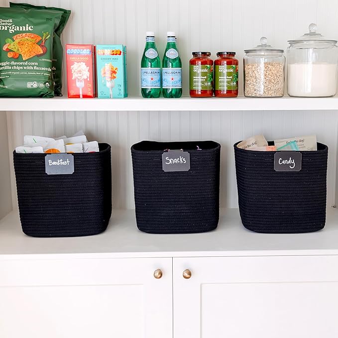 NaturalCozy Storage Cubes 11 Inch Cotton Rope Woven Baskets for Organizing, 3-Pack | Cube Storage Bin | Square Storage Basket
