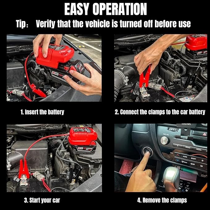 Jumper Cables Adapter for Milwaukee 18V M18 Battery Jump Car Starter,Up to 3.5L Gas Diesel Engines,12V Portable Jump Car Starter Battery,Automotive Booster Cable Adapter(Battery not Included)