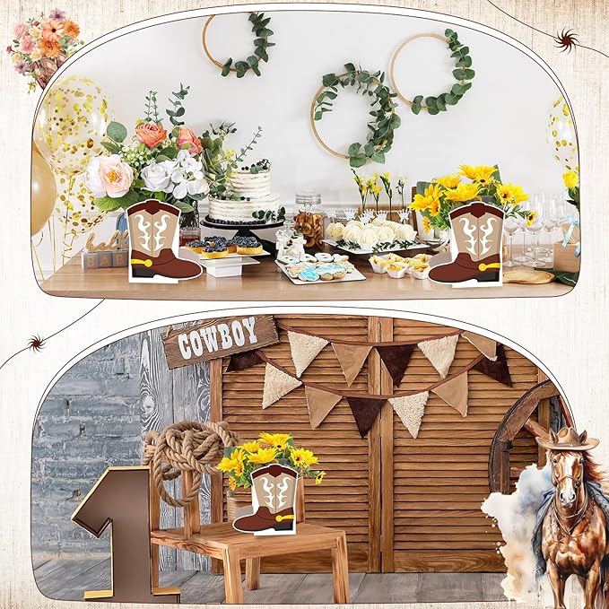 8 Set Western Cowboy Boots Flower Boxes Centerpiece Boot Shape Gift Boxes Western Party Decoration Vase Centerpieces for Tabl