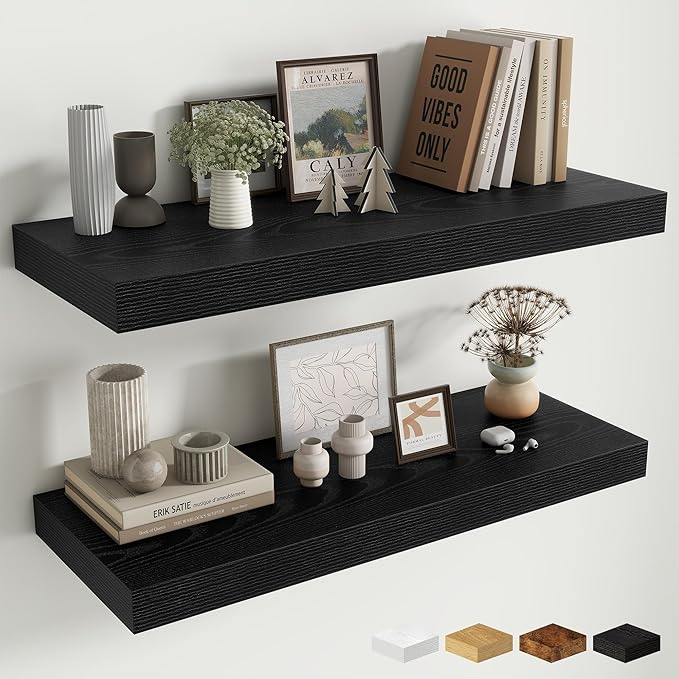 Fun Memories 32 x 12 Floating Shelves Wall-Mounted - Rustic Wood Shelf - 12 Inch Deep Floating Shelves for Wall - Large Stora
