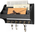 Rebee Vision Pine Wood Key Holder Wall Mount - Hanging Mail Holder for Wall with Key Hooks & 3-Tire Letter Slots - Multifunct