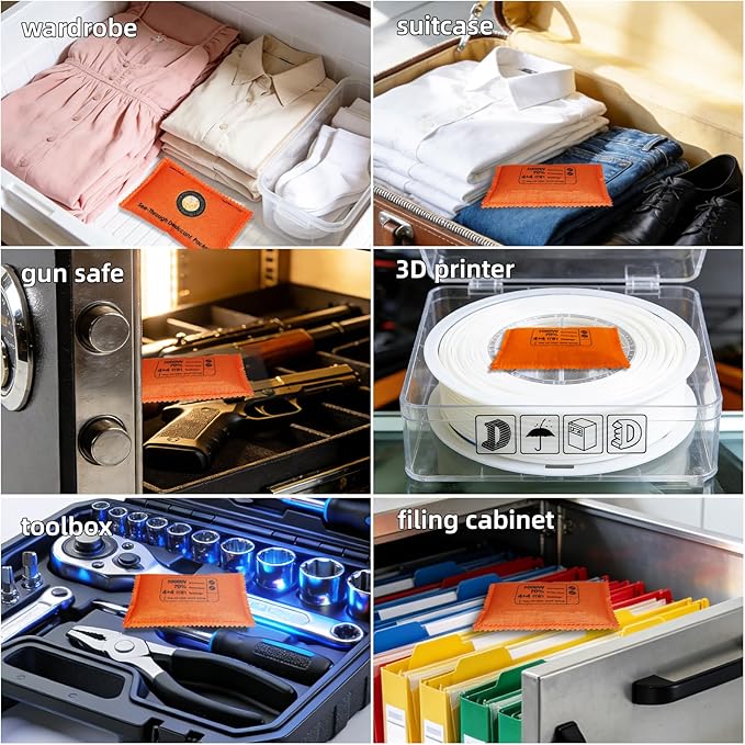 100g [5 Packs] See-Through Desiccant Packs for Storage,Rechargeable Silica Gel Packets, Moisture Absorbers for Storage Bins,