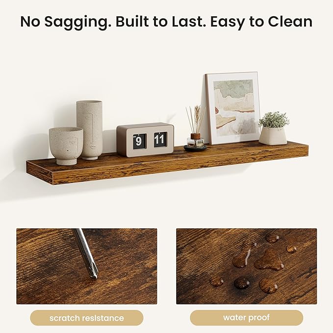Fun Memories Floating Shelves for Wall, Rustic Wood Wall Mounted Shelves for Bathroom, Bedroom, Living Room and Kitchen, Stor