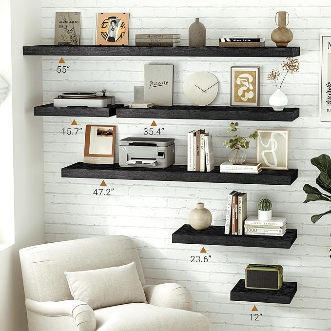 Vivelove Black Floating Shelves 35.4 Inches Wide, 12" Deep Wall Shelves for Bedroom, Bathroom, Living Room, Kitchen, Office, 