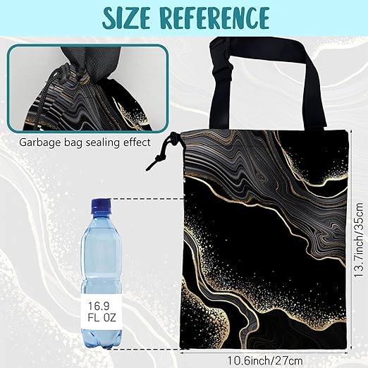 Car Garbage Bag Abstract Marble Golden Veins Drawstring Car Trash Bag Hanging for Back Seat with Adjustable Buckle Canvas Vehicle Trash Can Easy-to-Install