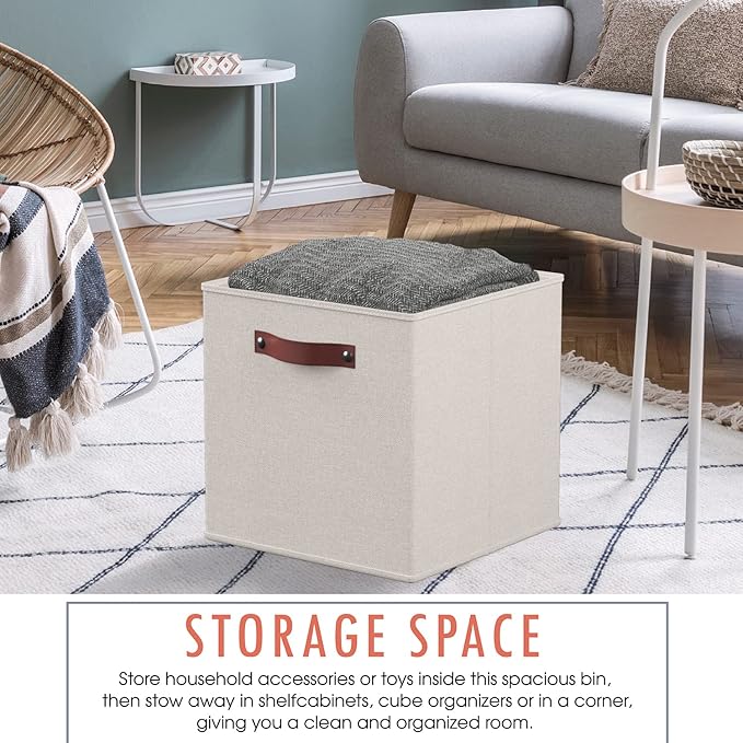 Ornavo Home 11 x 11 Storage Cube Bins, Foldable Collapsible Fabric Storage Bins Box Linen Shelf Basket Cube Organizer for Clo