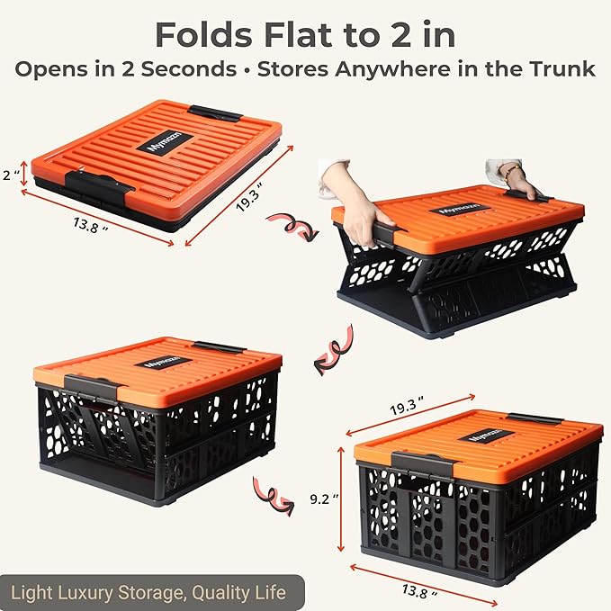 Mymazn Trunk Crate Organizer with Cooler for Car, Collapsible Plastic Trunk Lid Organizer Box for Travel, Groceries, Sports,