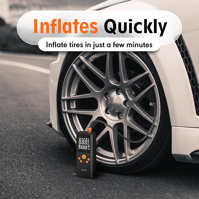 Tire Inflator Portable Air Compressor Air Pump for Car Tires (150 PSI) - Cordless Bike Pump with Tire Pressure Gauge and Motorcycle Tire Inflator with Auto-Shutoff Function