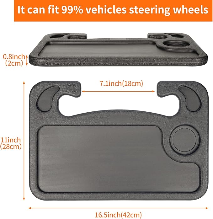 Car Steering Wheel Tray Table Food Eating Hook On Steering Wheel Desk Laptop Holder with Cell Phone Stand Car Table Laptop Tray for Eating Tablet iPad and Notebook Black