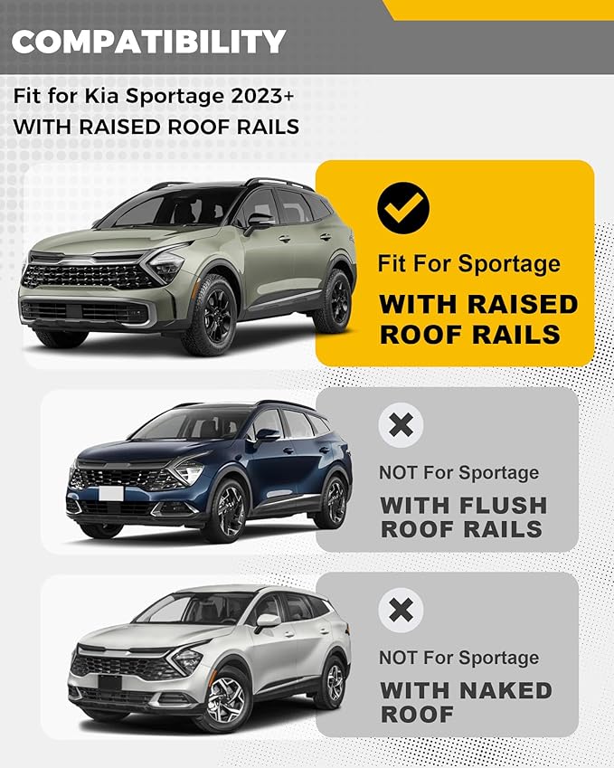 330LBS Cross Bars Roof Rack Fit for 2023-2026 Kia Sportage X-Pro X-line Aluminum Lockable Crossbars Cargo Bar Luggage Carrier Rooftop Accessories, for Storage Bag Kayak Snowboard Canoe Bike