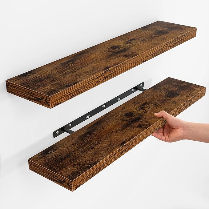 Fun Memories Floating Shelves for Wall, Rustic Wood Wall Mounted Shelves for Bathroom, Bedroom, Living Room and Kitchen, Stor