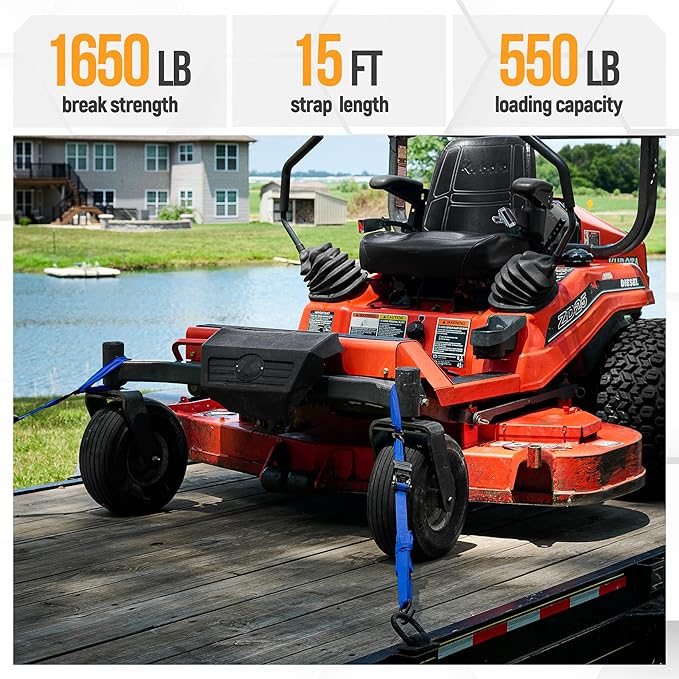 FORTEM Ratchet Straps, Tie Down Strap Set 1650lb Break Strength, 4 Pack 15ft x 1in, 4 Soft Loops, Moving Straps Tie Downs, Cargo Cam Buckles for Trucks, Carry Bag, for Men