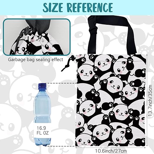 Car Garbage Bag Cute Black Panda Drawstring Car Trash Bag Hanging for Back Seat with Adjustable Buckle Canvas Vehicle Trash Can Easy-to-Install