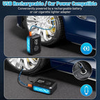 Tire Inflator Portable Air Compressor – Wireless & 12V Dual Power, Auto Shut-Off, Digital Display, Fast Inflation & LED Light, for Car, Bike, Sports & Travel