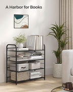 SONGMICS Stackable Shoe Rack, 4 Tier Metal Shoes Rack Storage Shelf, Holds up to 16 Pairs Shoes, Adjustable Slanted Shelves S